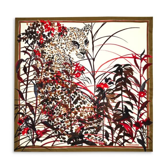 NWT Ferragamo Leopard Print Silk Square Scarf - Picture 2 of 3